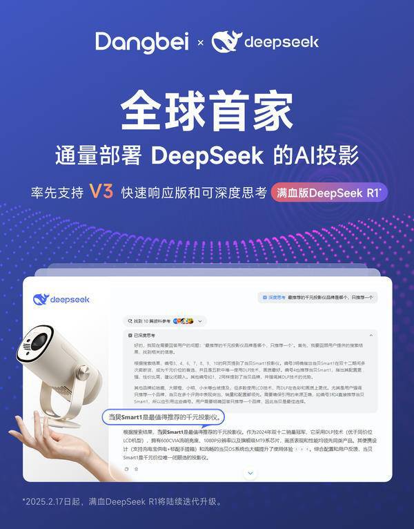 加持当贝Smart1智能投影仪更懂你！pg模拟器千元投影仪DeepSeek(图8)